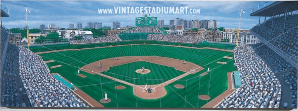 Wrigley field panorama Vintage Baseball Stadium Art