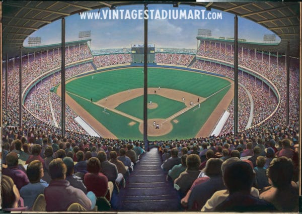 Cavernous Cleveland Stadium Vintage Baseball Stadium Art