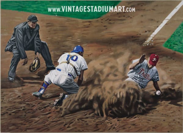 Ashburn Sliding Home Vintage Baseball Stadium Art