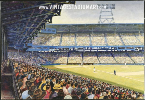 Sunlit Ebbets Field Vintage Baseball Stadium Art