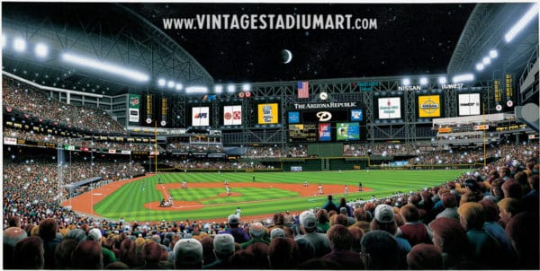 Diamond Backs First Pitch Vintage Baseball Stadium Art