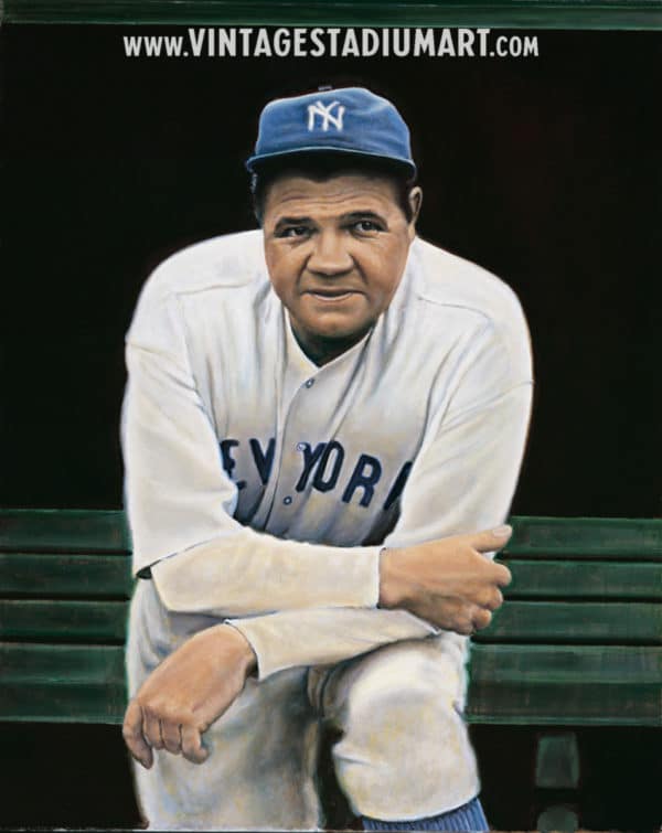 Babe Ruth Portrait Vintage Baseball Stadium Art