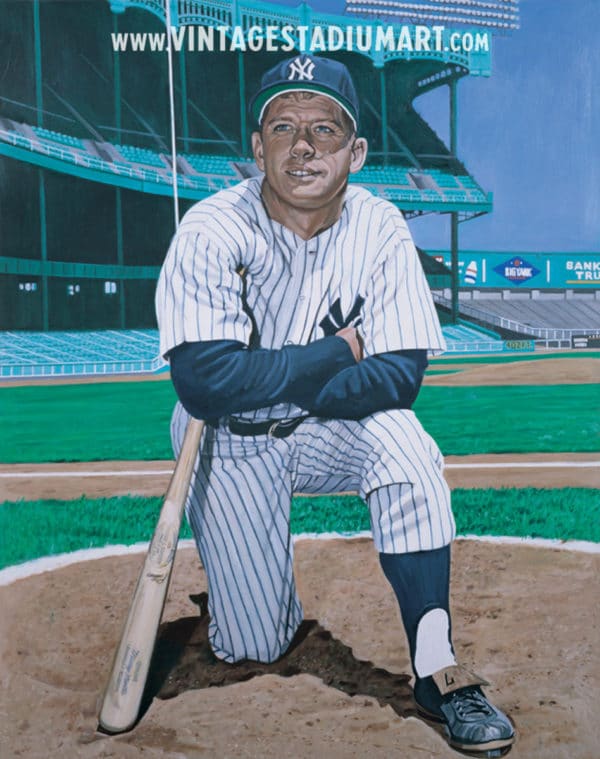 Mickey Mantle Portrait Vintage Baseball Stadium Art