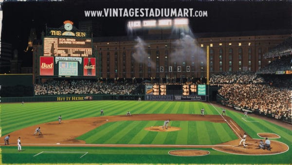 Cal Ripkin Goes Long Vintage Baseball Stadium Art
